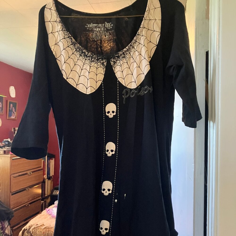 Halloween skull black knit Creepsville 666 dress size xx2 Wednesday Addams